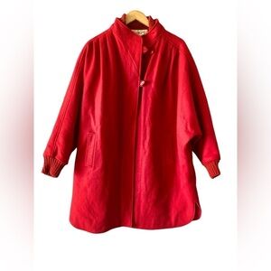 Maggie T Womens Coat Size M Red Wool Boucle Swing High Neck Long Sleeve